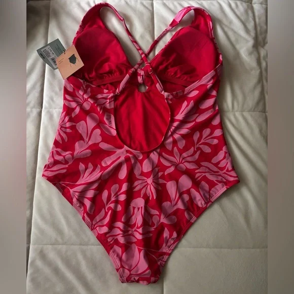 Women One-Piece Swimsuit - Pink Floral - Picture 2 of 3